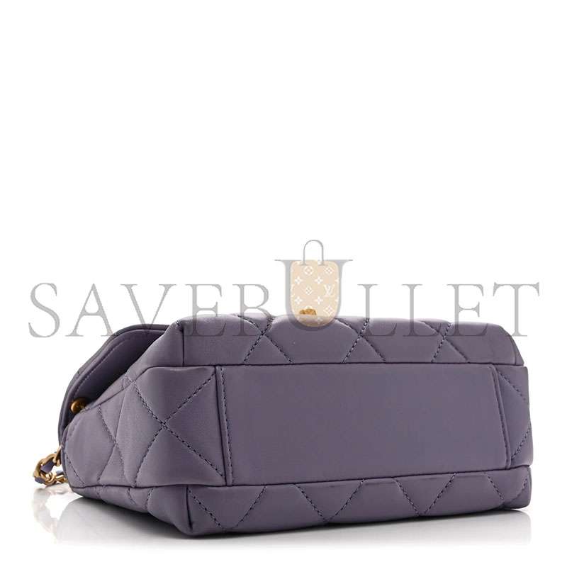 Ch**el MASTER SHINY LAMBSKIN QUILTED MINI PEARL LOGO FLAP LIGHT PURPLE (18*13*6cm)